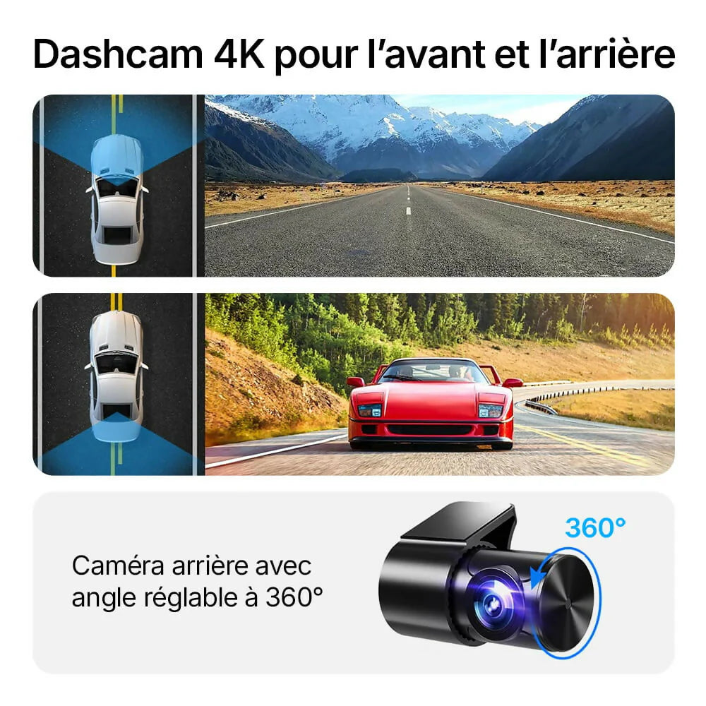 Dashcam 4K Pro – Enregistrement Ultra HD avec caméras avant/arrière, vision nocturne et surveillance 24h/24